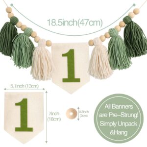 Handmade Boho 1st Birthday Wild One Green High Chair Banner Boho 1st Birthday Hat Decorations for Woodland Party for Girl Baby Shower Green Safari Wall Hangings Decorative for Kids Bedroom