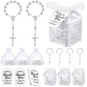 sasylvia 100 pcs baptism favors set includes 25 pcs mini rosary 25 pcs laser cut baptism favor boxes 25 pcs white organza bags and 25 pcs thank you tags for baby shower wedding party baptism supplies