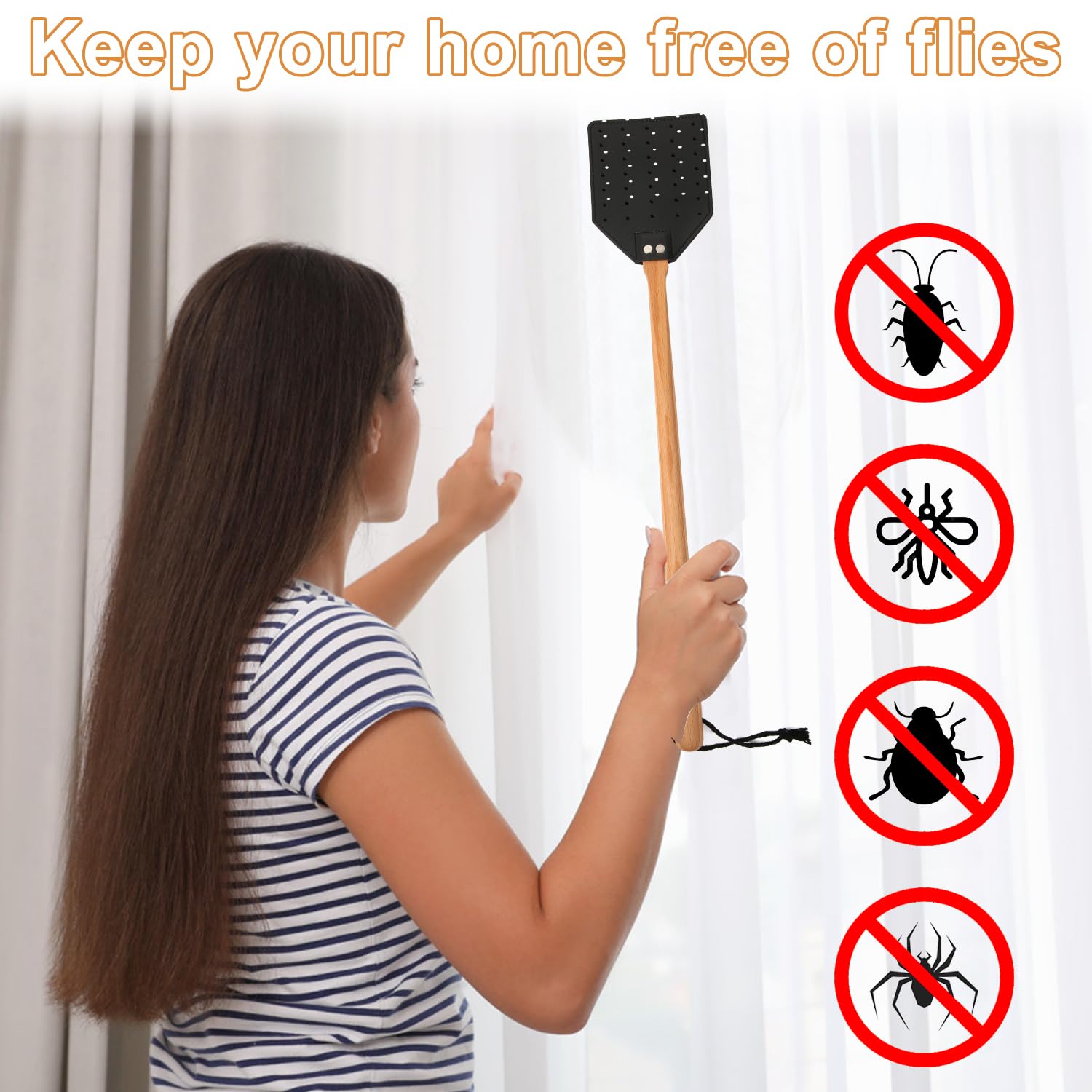 Fly Swatter Sets, 2pcs Leather Flyswatter+1pc Brush, Manual Heavy Duty Fly Swatter with Long Wooden Handle Hollow Out Wasp Swatter for Home Indoor Outdoor (Brown+Black)