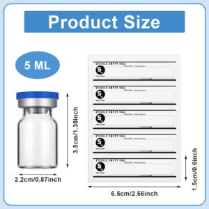 Threlaco 20 Sealed Sterile Empty Vials with Self Healing Injection Port Glass Penicillin Bottle with 20 Label Stickers (5ml)