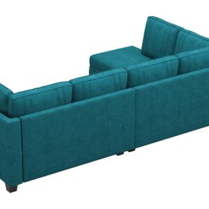 Belffin 4 Seater Sectional Sofa with Reversible Chaise, L Shaped Sofa Sectional Couch with Convertible Storage Ottoman Peacock Blue