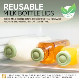 Jartastix Silicone Replacement Caps | 48mm Diameter Bottle Lids That Fit Perfectly Stanpac & Libbey Milk Glass Bottles | Reusable, Long-Lasting and Easy to Clean Bottle Caps (Green, 2 Pack)