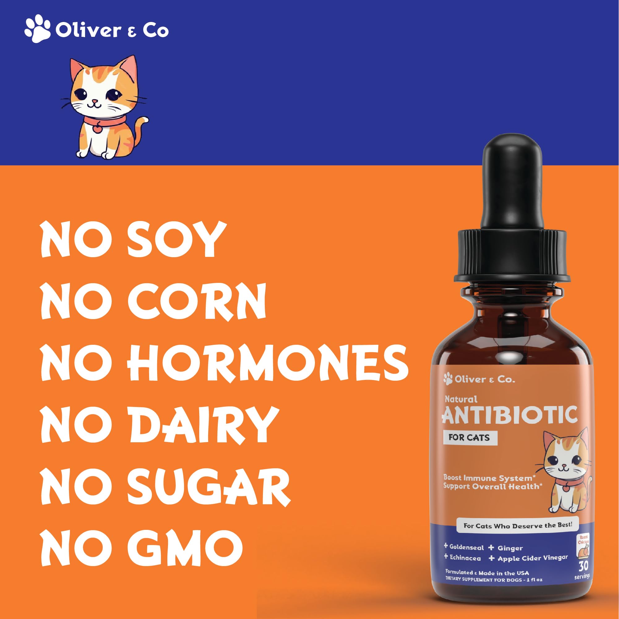 Natural Antibiotics for Cats - Cat Antibiotics - Cat Antibiotic - Pet Antibiotics - Cat Immune Support - Antibiotic for Cats - Cat Multivitamin - Cat UTI Antibiotics - 1 fl oz - Chicken Flavor