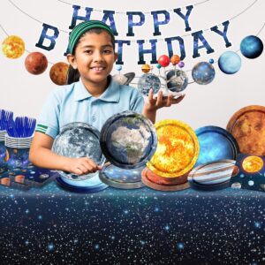 Space Theme Party Decorations-142Pcs Space Plates and Napkins Kit Galaxy Solar System Outer Space Tableware for Birthday Party