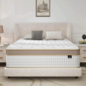 een een sleep king size mattress, upgrade strengthen 12 inch firm hybrid king mattress in a box, mattress king size with high density memory foam and independent pocket springs, strong edge support