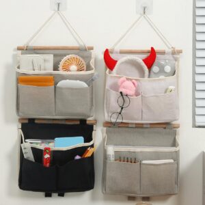 Alunsito Hanging Storage Organiser 2Pcs Waterproof Wall Hanging Bag Linen Cotton Organizer Wall Basket, Closet Hanging Pouch with Hooks for Bedroom Bathroom Kitchen