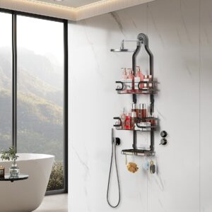 oylik Shower Caddy Hanging Organizer,Rustproof Shower Racks for Inside Shower, Double Soap Dish, Double Movable Shower Baskets Large Capacity Anti-Swing Bathroom Shower Caddy with 22 Hooks