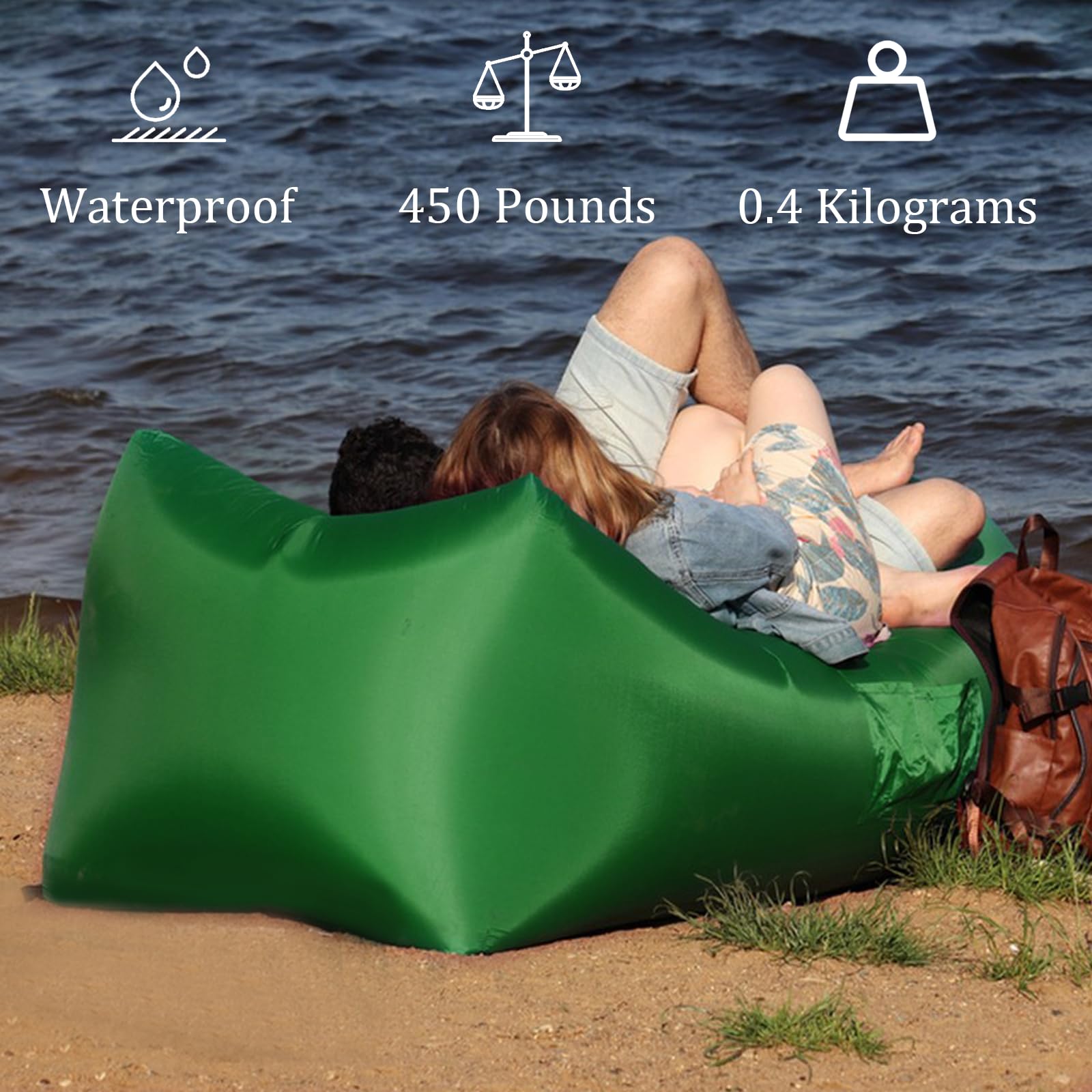 DERJLY Inflatable Lounger Air Sofa: Outdoor Camping Beach Chair - Portable Couch Hammock with Travel Pouch Ground Pegs & 2 Pockets