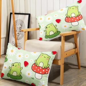 AILONEN Cute Frog Kids Duvet Cover Set, 3 Pieces Queen Size Frog Bedding Set,Cute Frog Strawberry Pattern Comforter Cover Set, 1 Quilt Cover and 2 Pillowcases