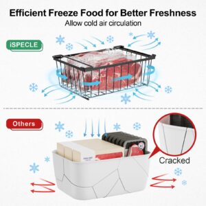 iSPECLE Freezer Organizer Bins - 4 Pack Stackable Chest Freezer Organizer for 5 Cu.FT Deep Freezer Sort Frozen Food, Deep Freezer Organizer Bins Easy to Get Food from Bottom Better Ventilation, Black