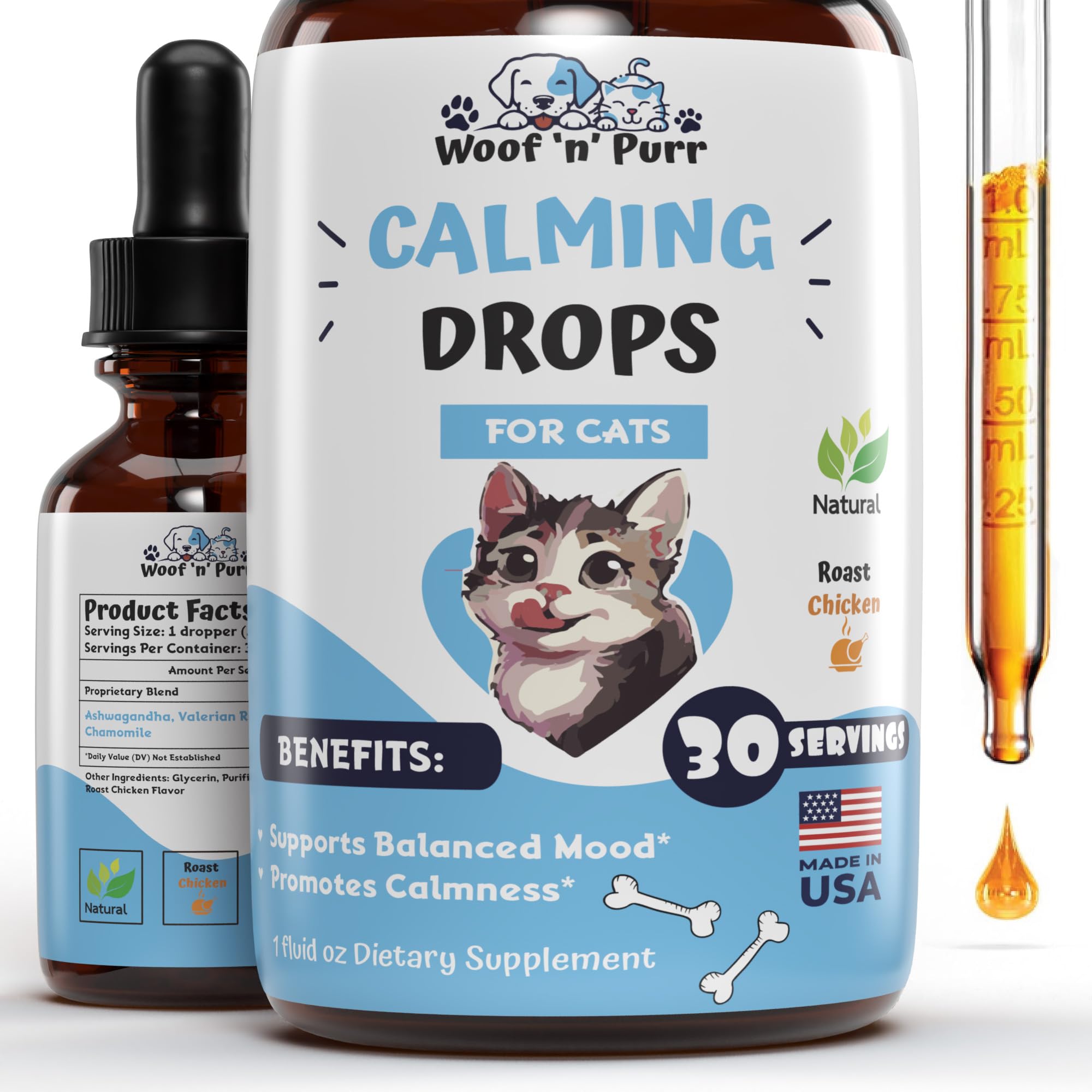 Cat Calming Drops - Cat Anxiety Relief - Calm Cat - Anxiety Relief for Cats - Cat Calming - Cat Calming Supplement - Cat Anxiety - Cat Stress Relief - 1 fl oz - Roast Chicken Flavor