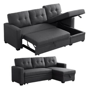 skepphlay l shaped couch with pull out bed chaise lounge for home living room, dark grey