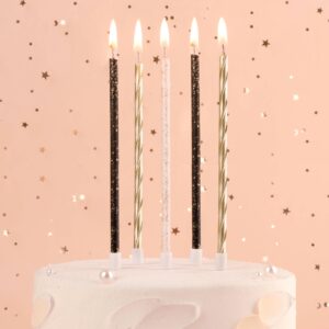 PHD CAKE Gold, Black, White Long Thin Birthday Candles, Cake Candles, Birthday Parties, Wedding Decorations, Party Candles