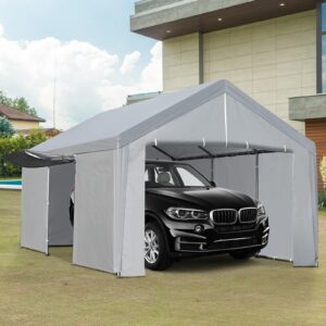 GAOMON Carport 10'x 20' Heavy Duty Carport Canopy with Semi-Auto Ventilated Windows & Roll-up Door w/Zipper, Portable Garage with Steel Frame and Waterproof UV-Treated Cover for Car, Boats, Truck