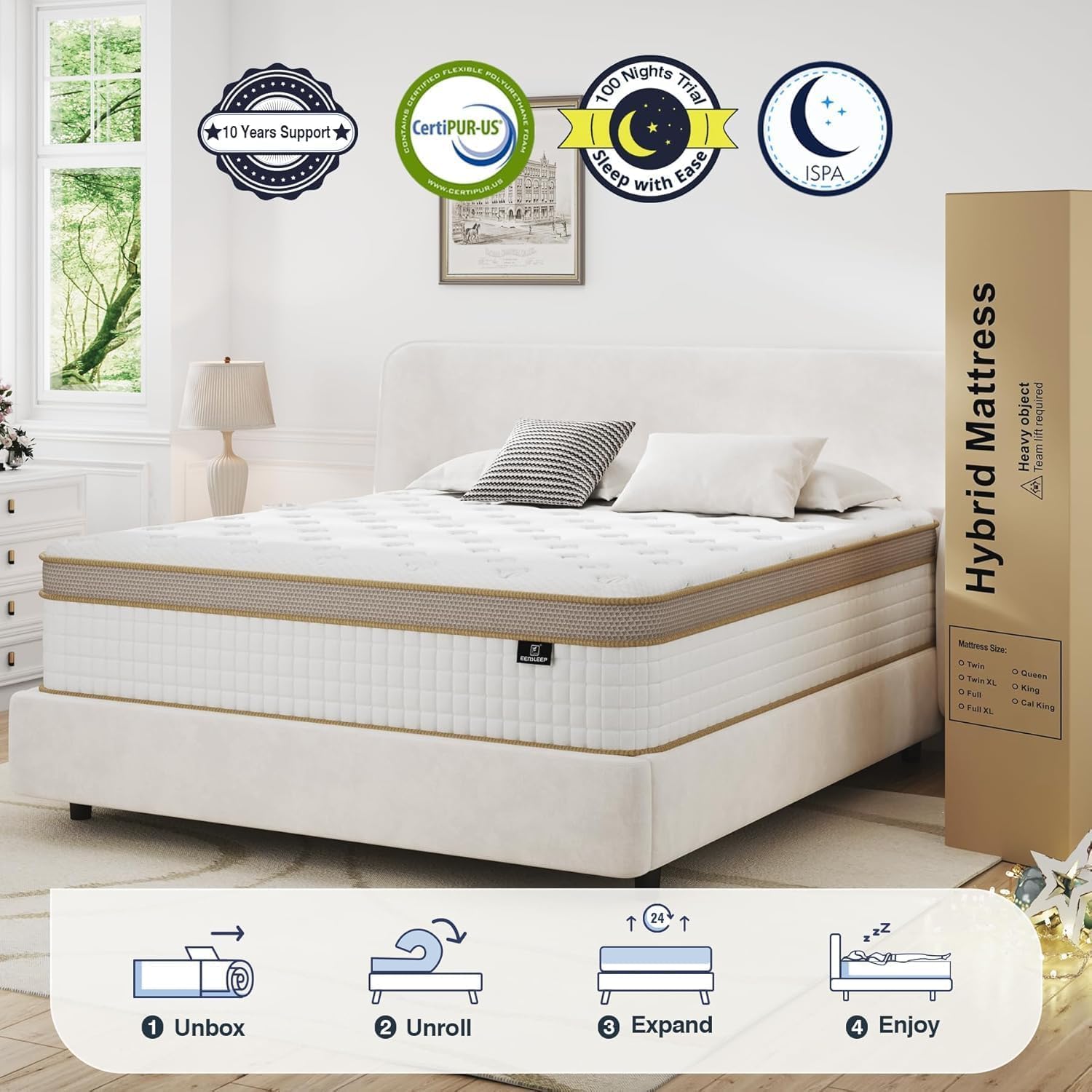 EEN EEN SLEEP King Size Mattress, Upgrade Strengthen 12 Inch Firm Hybrid King Mattress in A Box, Mattress King Size with High Density Memory Foam and Independent Pocket Springs, Strong Edge Support