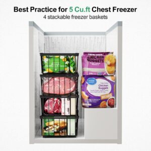 iSPECLE Freezer Organizer Bins - 4 Pack Stackable Chest Freezer Organizer for 5 Cu.FT Deep Freezer Sort Frozen Food, Deep Freezer Organizer Bins Easy to Get Food from Bottom Better Ventilation, Black