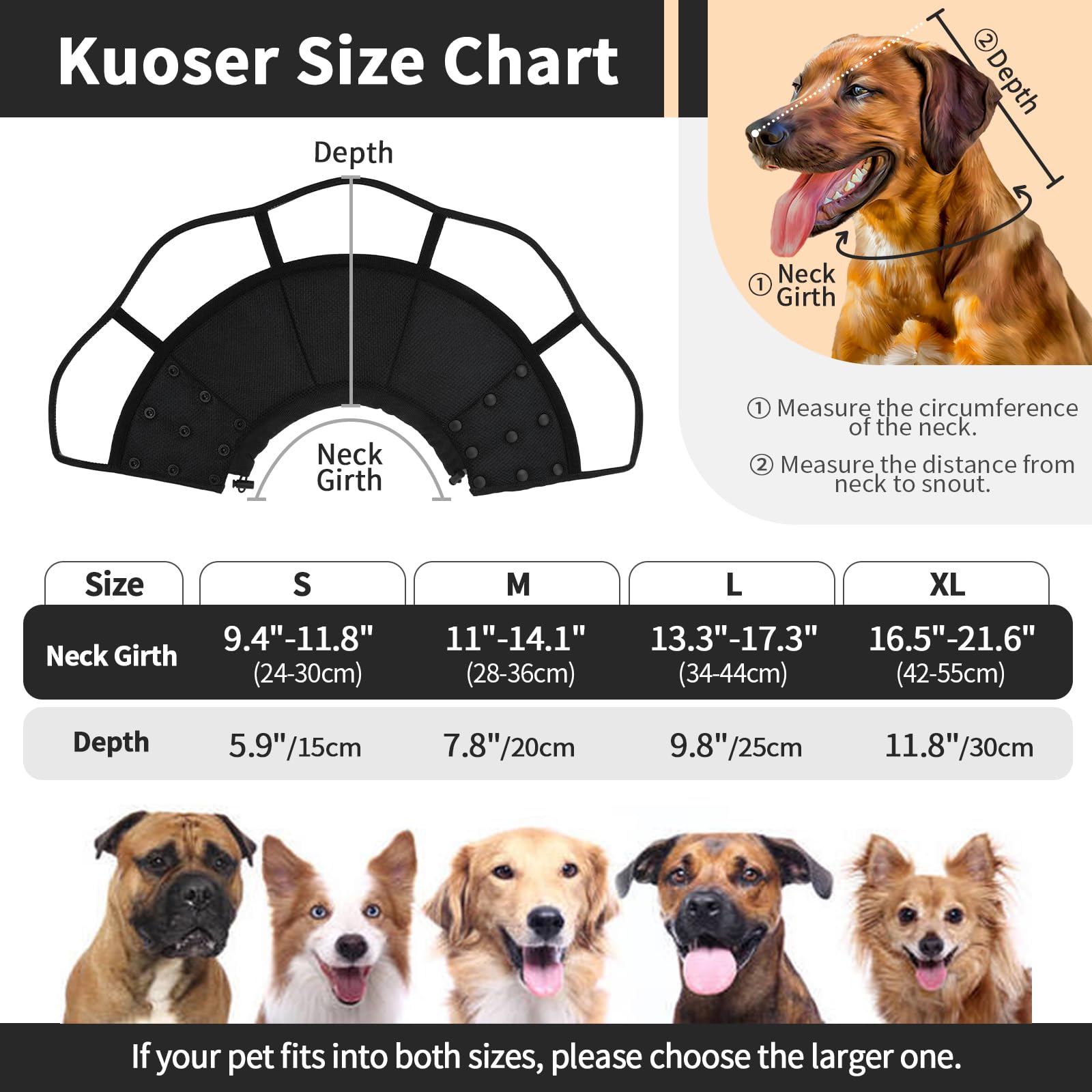 Kuoser Dog Cone, Adjustable Dog Cones for Small Dogs, Soft Dog Cone Collar for Dogs to Stop Licking, Comfy Pet Recovery Collars & Cones Alternative for Dogs After Surgery Wound Healing, Black S