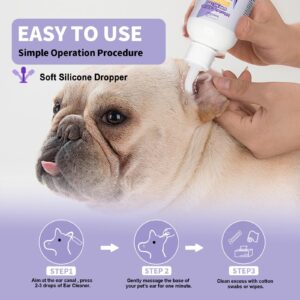 Dog Ear Cleaner, Dog Ear Cleaning Solution for Dog Ear Infection Treatment, Soothes Ear Inflammation, Itch Relief, Removes Wax, Odor, with 10 Cotton Swabs