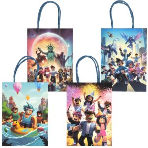 kauai sun 16pcs game theme party gift bags, four unique designs goodie bags for boys girls kids gaming party favors supplies candy treat loot exchange gifting goodies, sturdy extra thick with handle