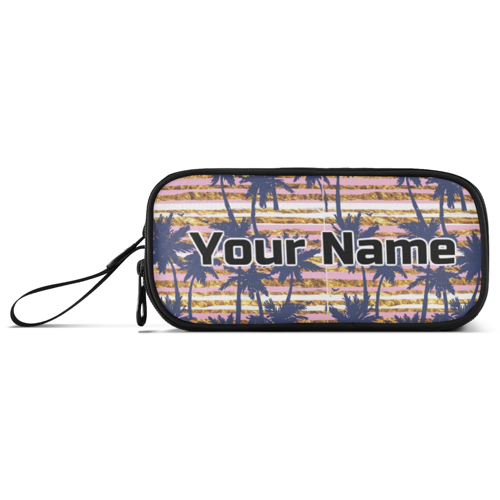 Gredecor Custom Pencil Case for Girls Boys Kids Palm Trees Striped Personalized Name Large Capacity Pouch Bag Pen Boxes Customizable Stationery Bag School Supplies