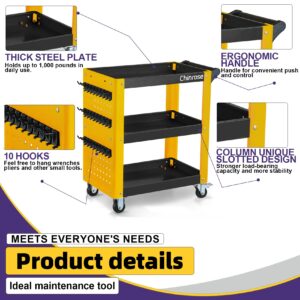 3 Tier Rolling Tool Cart on Wheels, Heavy Duty Utility Tool Cart with Pegboard,Tool Cart for Mechanics, Garage, Warehouse, Workshop