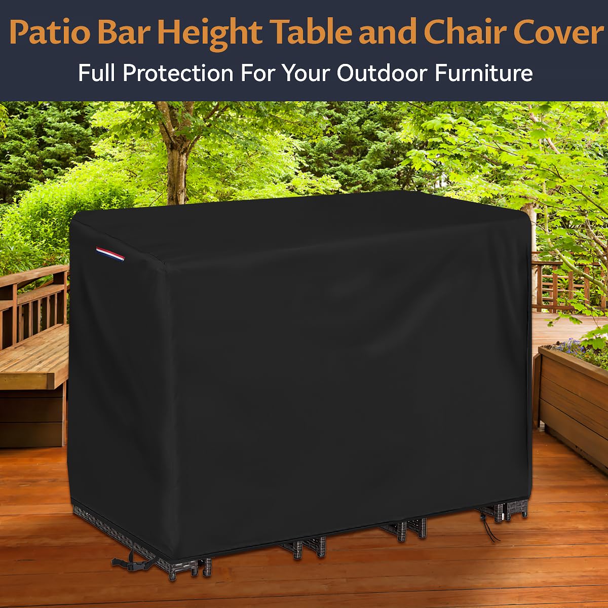 Loenel Outdoor Bar Height Dining Set Cover, Heavy Duty Waterproof Patio Bar Height Table and Chair Cover for Rectangular 76"L Tall High Furniture Set - 76"L x 34"W x 42"H