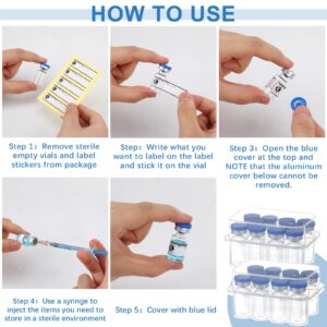 Threlaco 20 Sealed Sterile Empty Vials with Self Healing Injection Port Glass Penicillin Bottle with 20 Label Stickers (2ml)