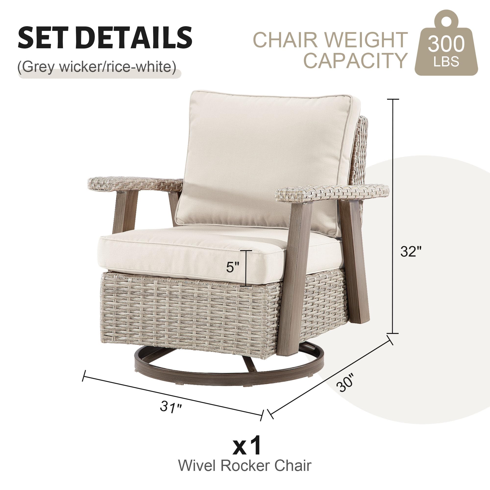 Yokayoay Wicker Patio Chairs Swivel Rocking Chairs Outdoor Rattan Rocker Chairs Porch Chairs with Thickened Cushions and High Back for Outside Porch Balcony Deck Garden(Grey/Beige)