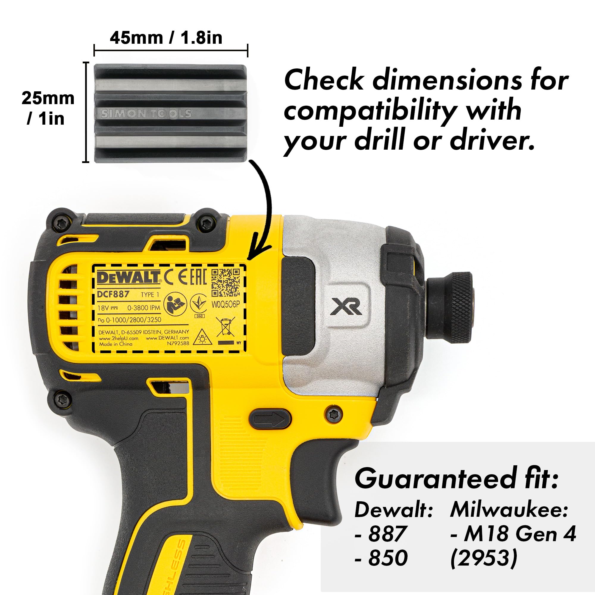 Simon Tools Magnetic Bit Holder for Impact Drivers and Drills - Super Strong Adhesive - Drill Accessory That Fits Most drills: Dewalt, Makita, Klein, Bosch and Milwaukee Bit Holder