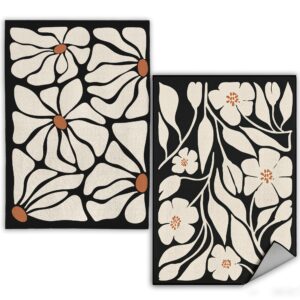 wfsm boho floral kitchen towels set of 2- black floral hand towels, beige dish towels, decorative kitchen towels, botanical decorative kitchen towels, boho hand towels for bathroom, 16×24 inches