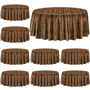 9 pcs wood grain tablecloths for round table western party decorations plastic western party tablecover for cowboy party decorations little cowboy birthday baby shower vintage farmhouse, 84 x 84in