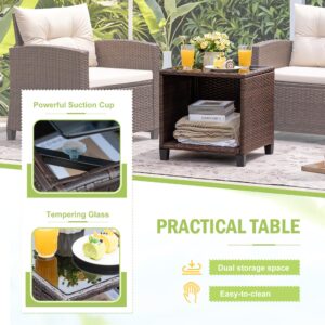 Devoko 3 Pieces Patio Furniture Set, PE Rattan Wicker Patio Set with Two Outdoor Chairs and Table, Upgraded Patio Chairs and Table for Porch, Garden Poolside Balcony