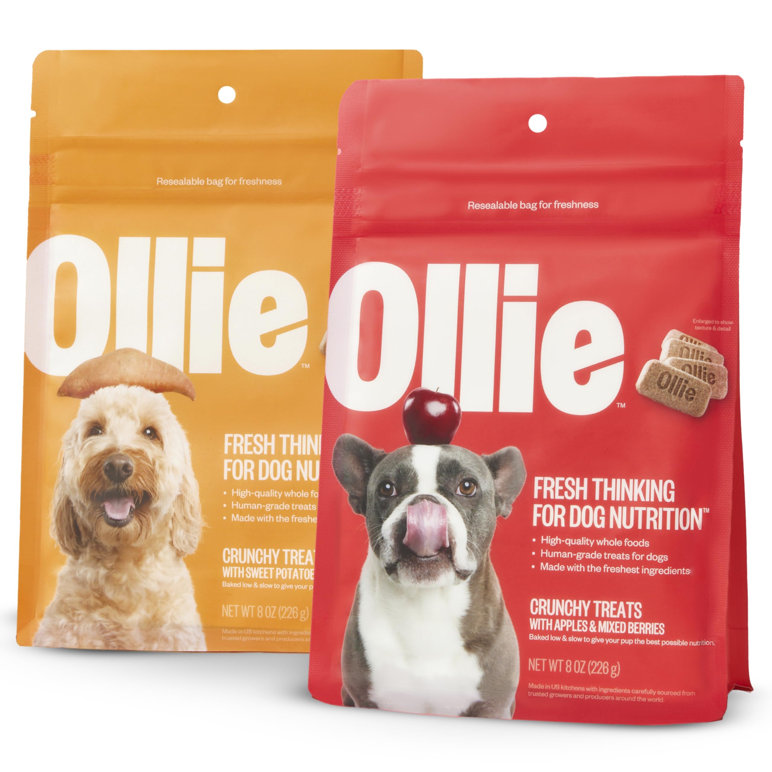 Ollie Crunchy Treats Variety Pack - Apple Berry & Sweet Potato Recipe - Crunchy Dog Treats All Natural - Healthy Dog Treats - 100% Human Grade - Baked in USA Kitchens 16 Oz.