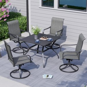 Anmutig Patio Swivel Dining Chair, Outdoor Metal Chair with Textilene Mesh Fabric Patio Furniture Set Porch Chairs with Metal Rocking Frame for Lawn Garden Backyard Light Tan/Grey