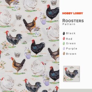 Roosters Cotton Calico Fabric (1 Yard) – Printed Sewing Fabric by The Yard – Lightweight Precut Fabric for Sewing Clothes, Homeware, & Other Accessories – DIY Craft Fabric