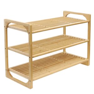 royalhouse bamboo stackable shoe rack, 3-tier shoe organizer, perfect free standing shoe rack for living room, closet, entryway, bedroom