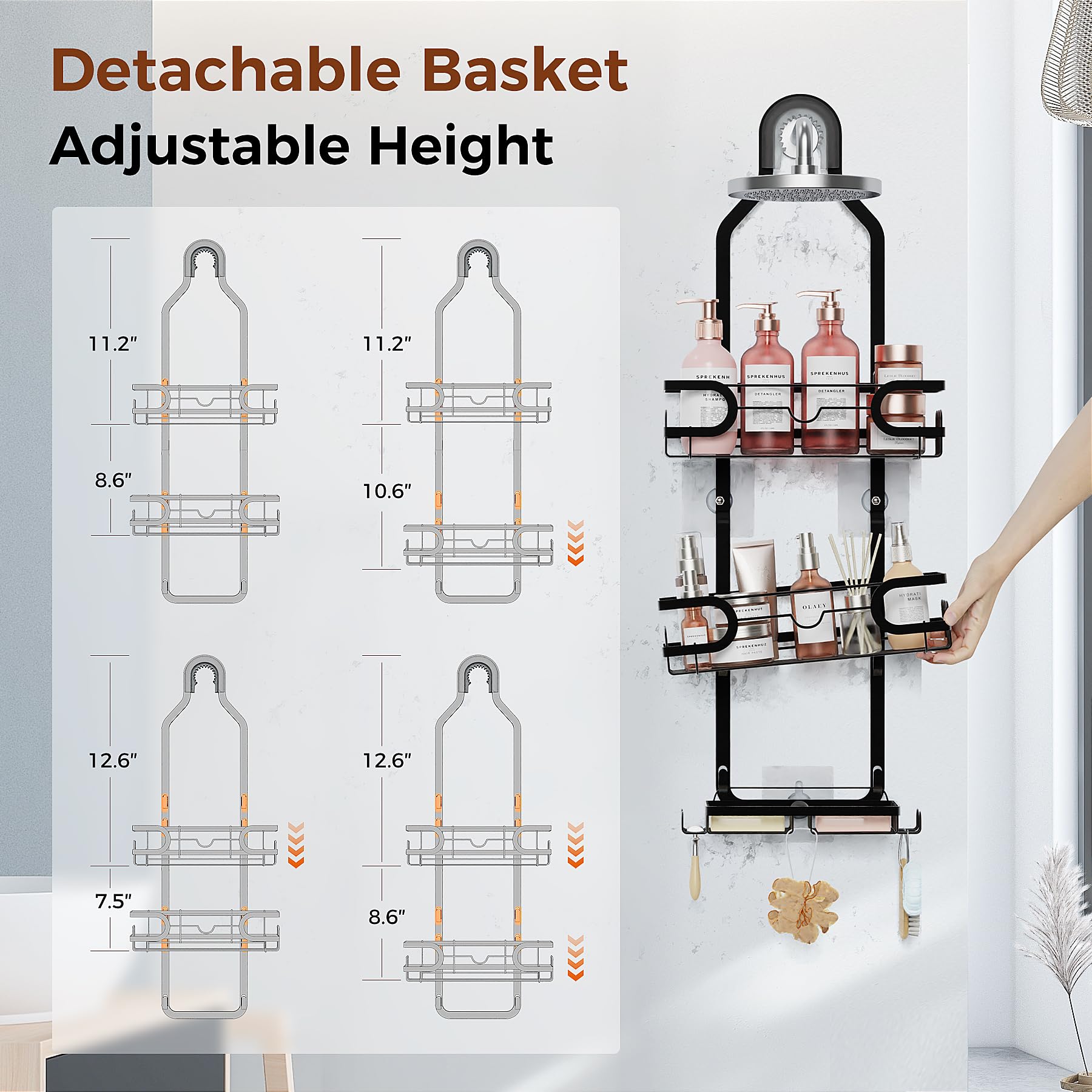 oylik Shower Caddy Hanging Organizer,Rustproof Shower Racks for Inside Shower, Double Soap Dish, Double Movable Shower Baskets Large Capacity Anti-Swing Bathroom Shower Caddy with 22 Hooks