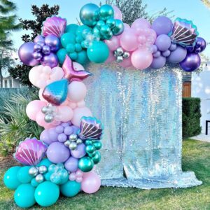 mermaid party balloon arch kit, 154pcs green purple little mermaid party decorations balloon garland, under the sea summer birthday party supplies