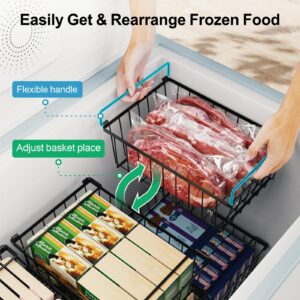 iSPECLE Freezer Organizer Bins - 4 Pack Stackable Chest Freezer Organizer for 5 Cu.FT Deep Freezer Sort Frozen Food, Deep Freezer Organizer Bins Easy to Get Food from Bottom Better Ventilation, Black