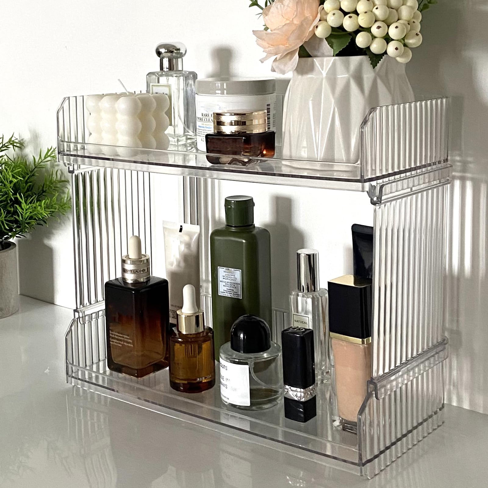 Rusnugic Bathroom Organizer Countertop, Counter Organizer for Bathroom - 2 Tier Sink Organizer Shelf for Vanity Counter Storage, Skincare lotion Perfume Makeup Dresser Countertop Organizer