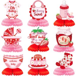 vorkivecki strawberry baby shower decorations - berry sweet honeycomb centerpieces 9 pieces pink berry sweet baby shower decorations supplies for girls gender announcement party table decor