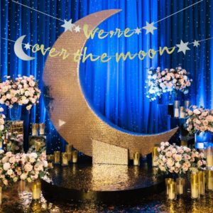 We’re Over The Moon Banner，Creative Alphabet Party Banner，Over The Moon Baby Shower Decoration，Golden Glitter Party Wall Decoration，Wedding Bridal Shower Baby Shower Anniversary Party Decorations