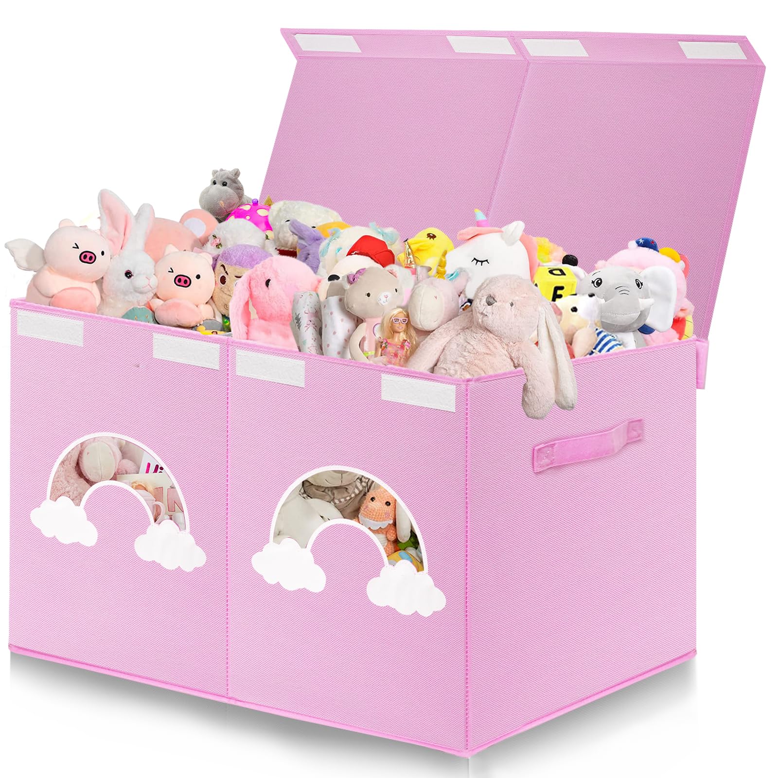 Large Toy Box Chest,Collapsible Sturdy Storage Bins with Lids,Large Kids Toy Storage Organizer Boxes Baskets for Kids,Boys,Girls,Toddler,Nursery Room,Playroom(Pink Cloud)