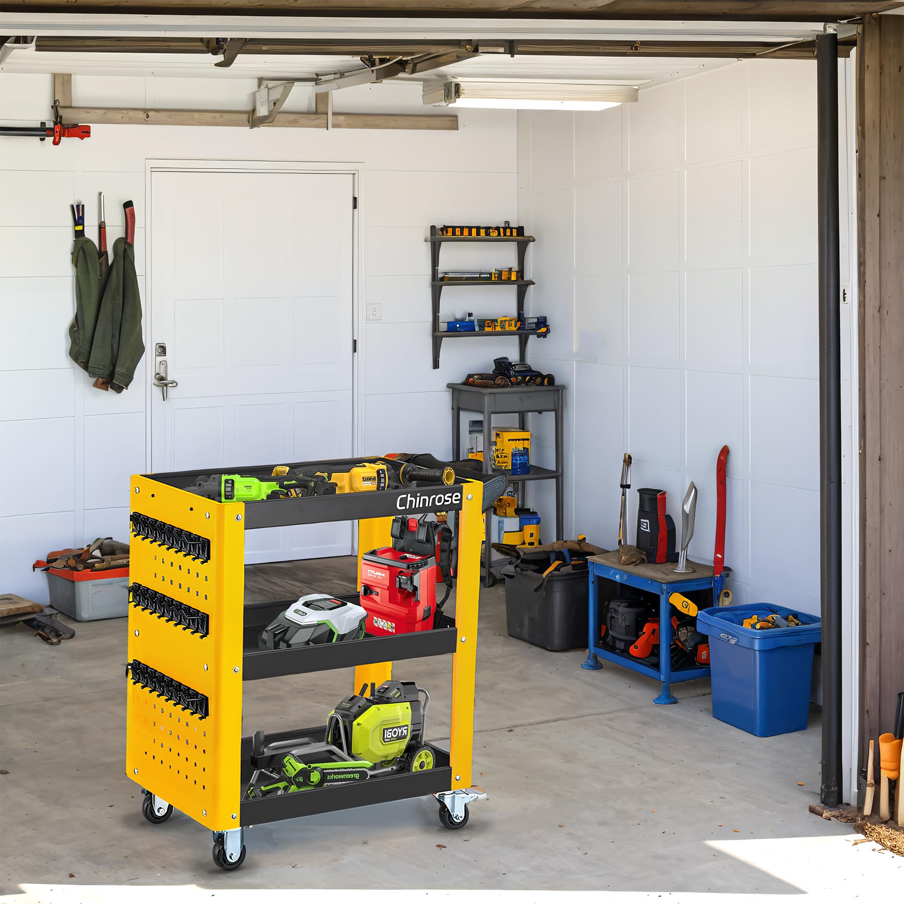 3 Tier Rolling Tool Cart on Wheels, Heavy Duty Utility Tool Cart with Pegboard,Tool Cart for Mechanics, Garage, Warehouse, Workshop