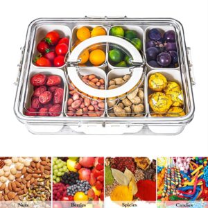 jeesa divided serving tray with lid and handle set of 1 plastics snackle box charcuterie tray portable divided serving platter for cookies, veggie, candy, fruit, relish, meats