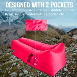 DERJLY Inflatable Lounger Air Sofa: Outdoor Camping Beach Chair - Portable Couch Hammock with Travel Pouch Ground Pegs & 2 Pockets