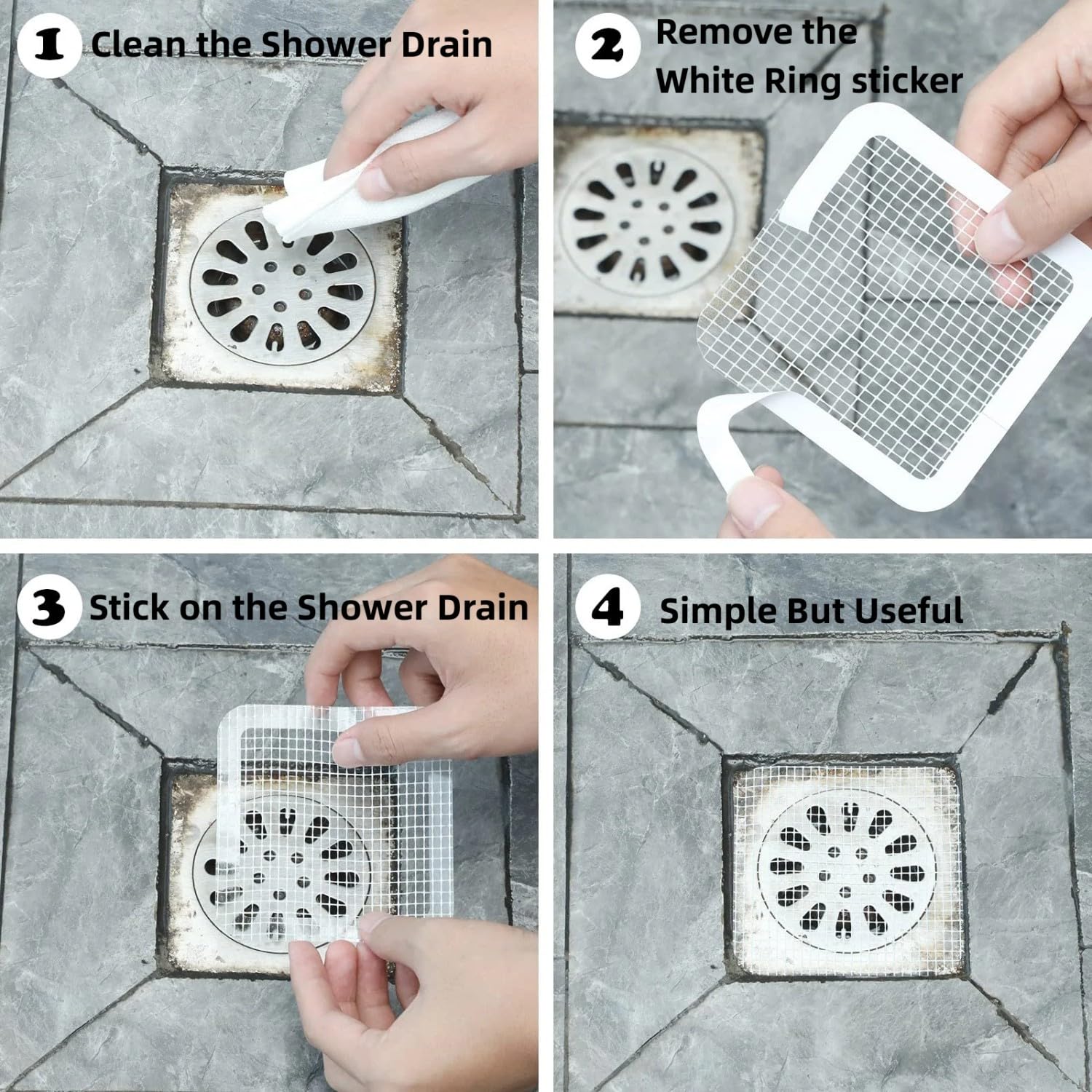 50 Pack - Shower Drain Hair Catcher Mesh Stickers, Small But Useful Hair Catcher Shower Drain, Disposable Shower Drain Cover Hair Catcher Shower Drain Mesh Stickers, for Kitchen, Sink, Bathtub (50PCS)