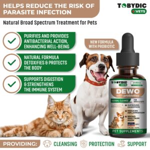 Tobydic Broad Spectrum Herbal Medicine with Probiotic for Cats & Dogs - Prevention & Treatment Helps to Remove Toxins and Parasites -Medication & Supplement Drops - Made in USA