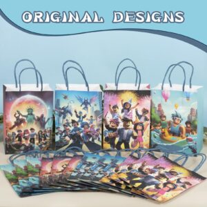 Kauai Sun 16PCS Game Theme Party Gift Bags, Four Unique Designs Goodie Bags for Boys Girls Kids Gaming Party Favors Supplies Candy Treat Loot Exchange Gifting Goodies, Sturdy Extra Thick with Handle