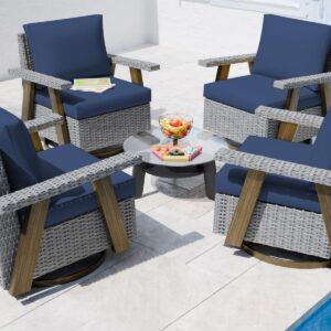 Yokayoay Wicker Patio Chairs Set of 4, Swivel Rocking Chairs Rattan Rocker Chairs Porch Chairs with Thickened Cushions and High Back Outdoor Furniture for Outside Porch Balcony Deck Garden